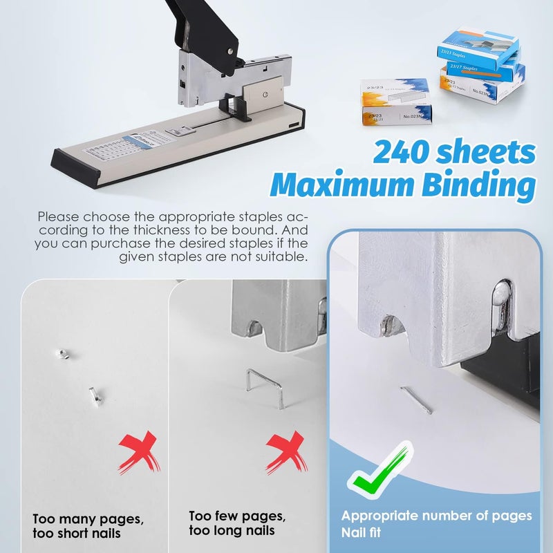 Frifreego Heavy Duty Stapler - Effortless 240-Sheet Office Stapler with Adjustable Paper Guide, Super Capacity with 4000 Staples - Image 3